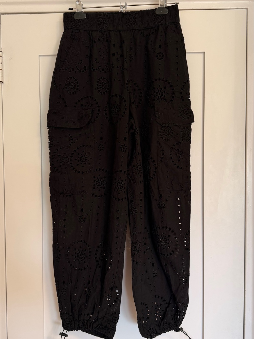 Christian Lacroix Black Eyelet Cargo Joggers